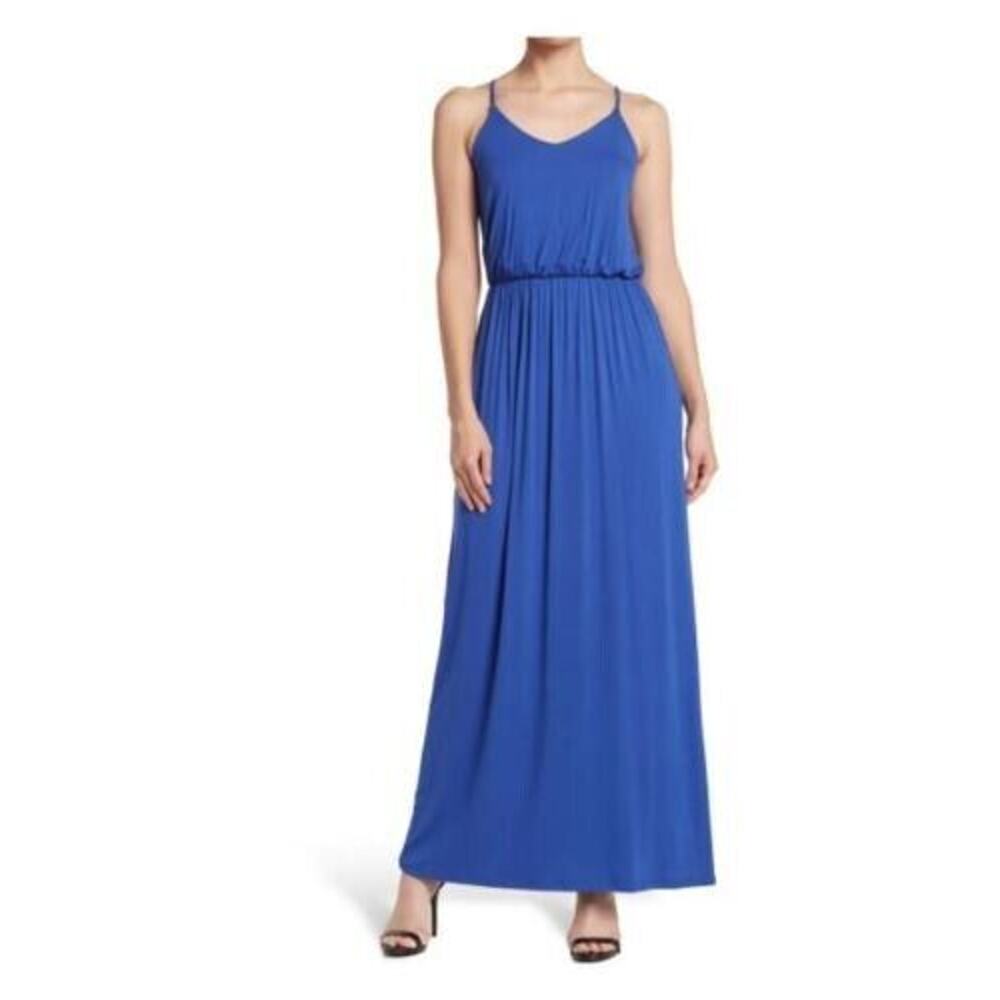 All In Favor Women's‎ Sleeveless Bloused Bodice Knit Maxi Dress Blue X-Small